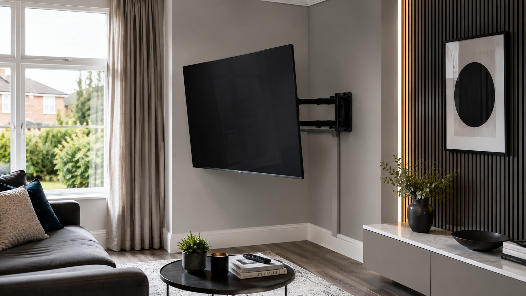 Corner TV wall mounting installation in a Tamworth home